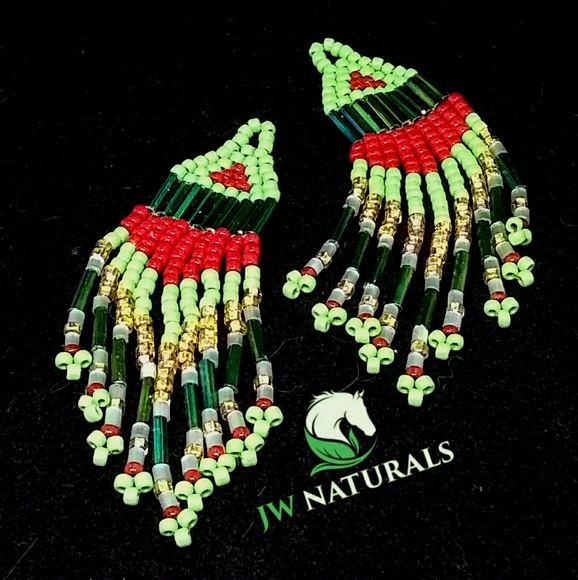 Hand Crafted Jewelry - Artisan Christmas Holiday Fringe Beaded Earrings